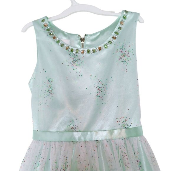 American Princess Mint Green Sleeveless Glitter Dress With Gem Neckline Size 8 - Picture 3 of 7